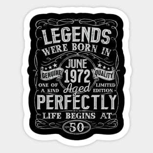 50th Birthday Vintage Legend Were Bon in June 1972 50 Years Sticker